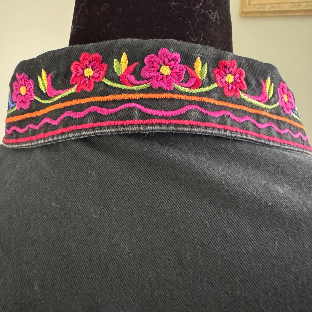 Embroidered Black Denim Jacket Pockets Full Zip , Craft Cuff Buttons Sz  Large - Picture 5 of 10
